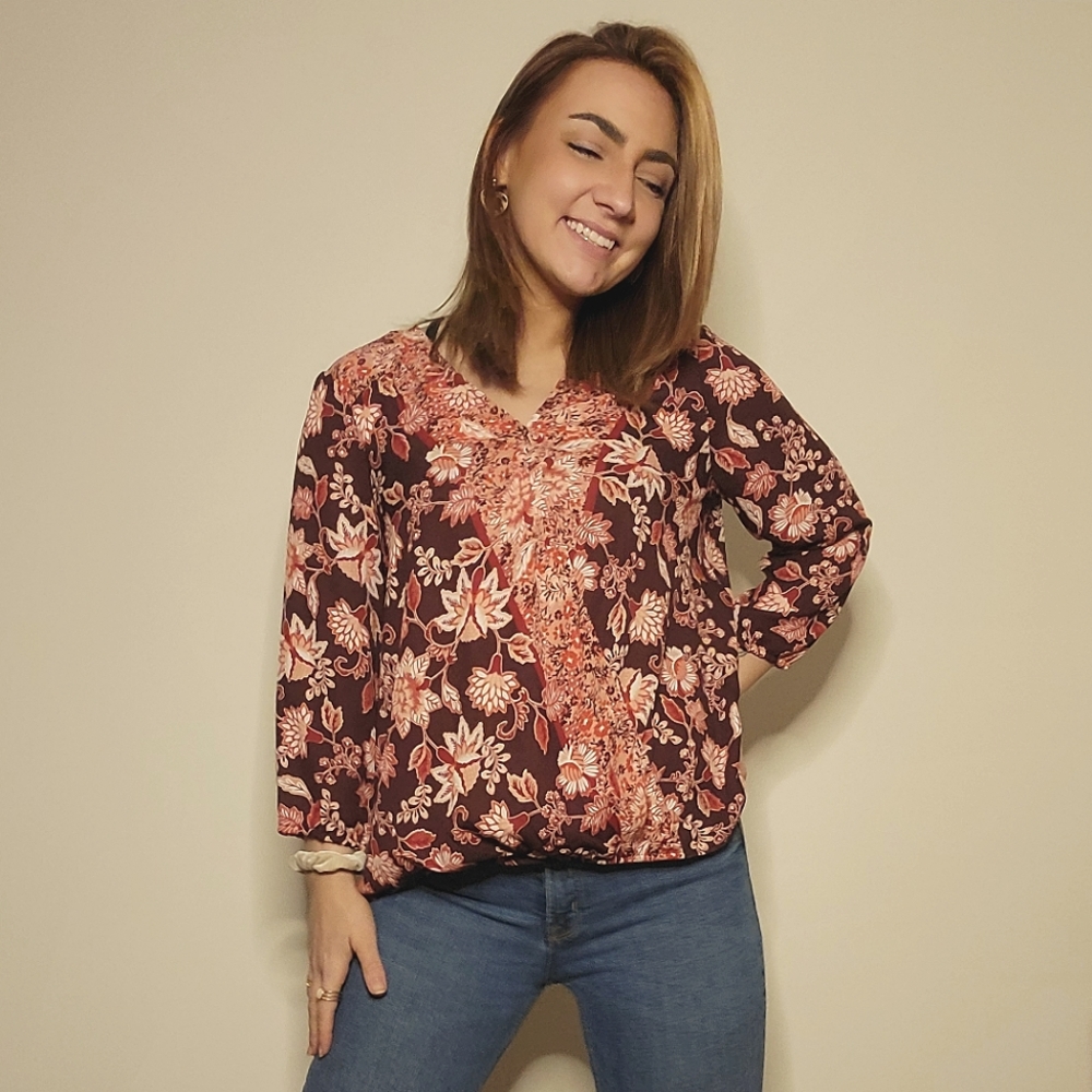 Burgundy Floral Blouse